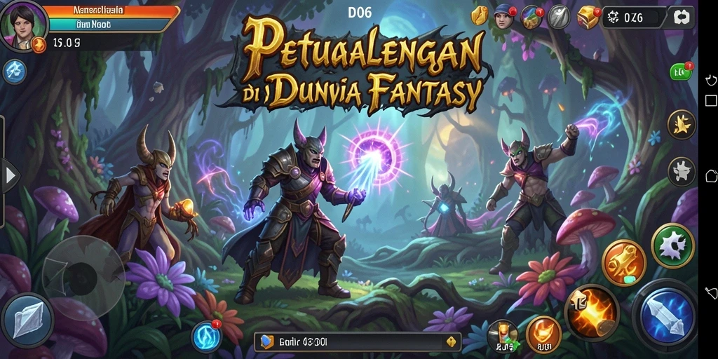 Tampilan gameplay seru dengan karakter menjelajahi dunia fantasi.