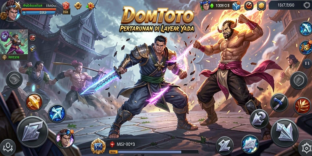 Screenshot gameplay DOMTOTO yang menunjukkan aksi pertarungan intens.