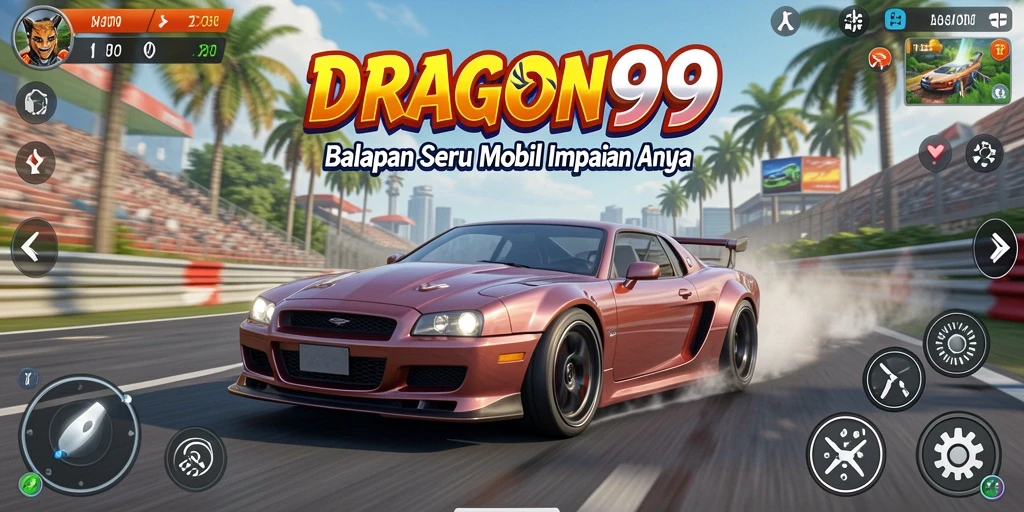 Tampilkan gameplay balapan mendebarkan di DRAGON99 dengan mobil berkecepatan tinggi.