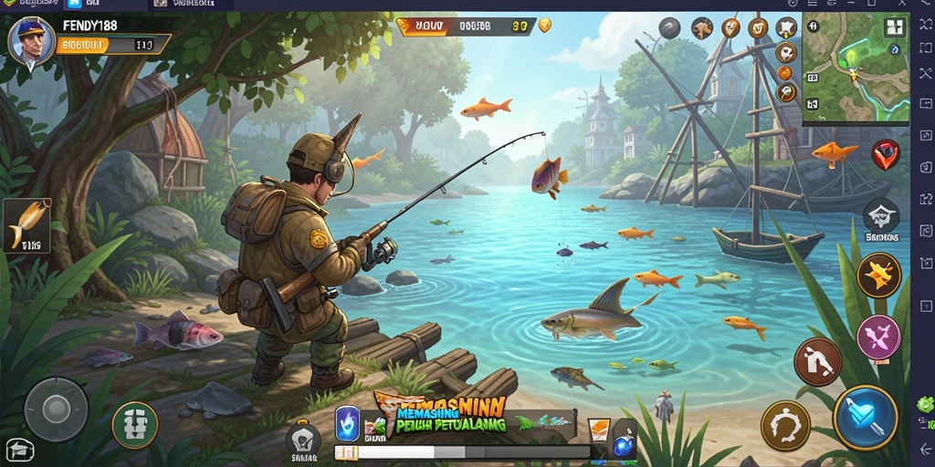 Screenshot FENDY188 menampilkan aksi seru saat memancing di lautan.