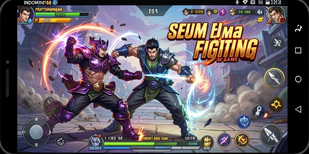 Tangkapan layar gameplay INDOWIN168 menampilkan pertarungan seru dan karakter yang beragam.