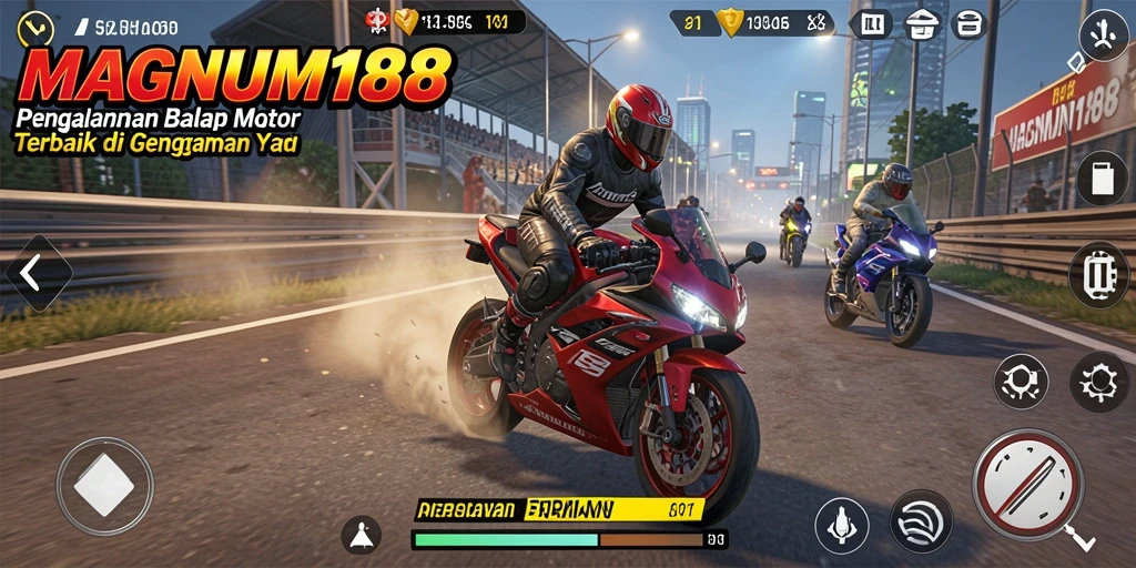 Tampilan gameplay energik dalam balapan motor MAGNUM188.