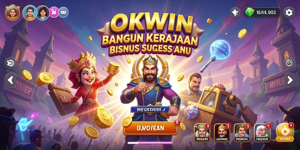 Tampilan gameplay seru di OKWIN saat membangun kerajaan bisnis.