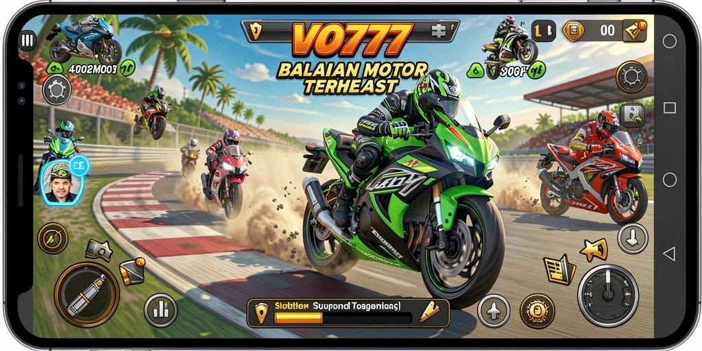 Screenshot menunjukkan momen seru balapan motor di VO777.