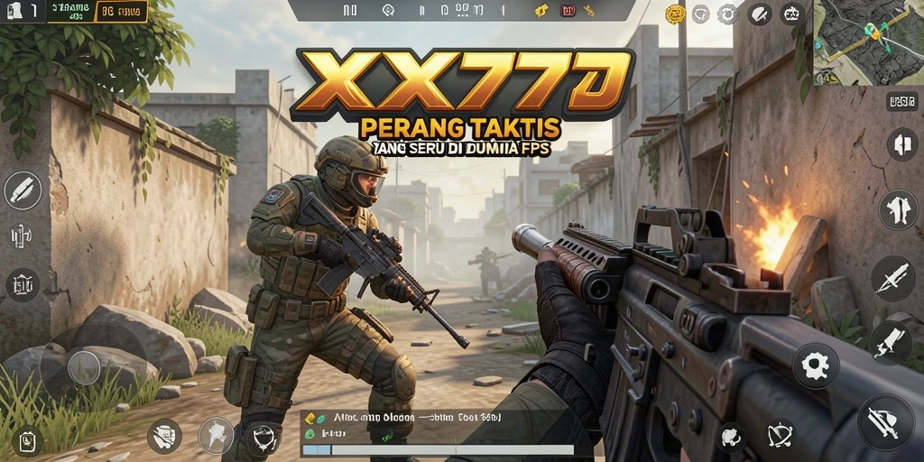 Screenshot gameplay XXX777 menunjukkan pertempuran intens di medan perang.