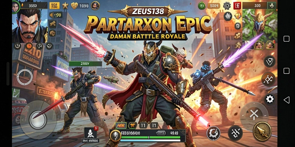 Tangkapan layar ZEUS138 menunjukkan aksi pertarungan intens dalam Battle Royale.